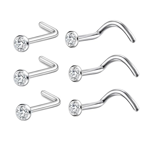 BelezaDosas 6pcs G23 Titanium Nose Studs 18G 20G Screw Nose Ring Press Fit 2mm 2.5mm 3mm Piercing Jewelry for Sensitive Skin - style: 18G/2.35mm