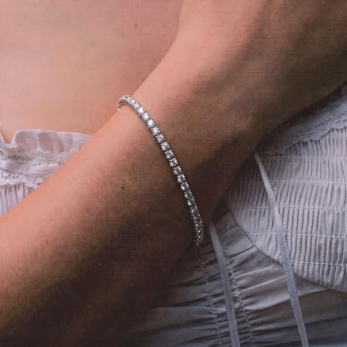 Tennis Bracelet for Women, Cubic Zirconia, Gold or Rhodium, 1.5-3mm | 18K Gold-Plated or Rhodium-Plated Brass, Cubic Zirconia, 1.5-3mm Widths, 6.5-7.5 in, Fade-Resistant, Jewelry Gift Box Ready - color: 1.5MM | Rhodium-Plated | 6.5 in