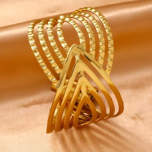 18K Gold Plated Stainless Steel Bracelet Irregular Geometric Multi-Layer Cuff Bracelet Bangles for Women Daily Outfits