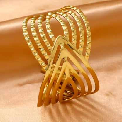 18K Gold Plated Stainless Steel Bracelet Irregular Geometric Multi-Layer Cuff Bracelet Bangles for Women Daily Outfits