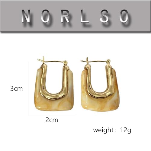 Chunky Clear Retro U Shaped Hoop Minimalist Square Resin Huggie Earrings for Women - color: Yellow