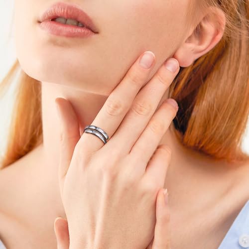Ladytree Adjustable Inspirational Rings 925 Sterling Silver Stacking Wrap Spiral Twist Statement Band Encouragement Birthday Gift for Women Men - style: just breathe black