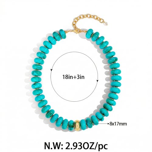 Chunky Beaded Necklace for Women Boho Statement Bead Necklace Adjustable Choker with Polished Disc/Square Beads Trendy Summer Beach Jewelry Gifts - color: Turq