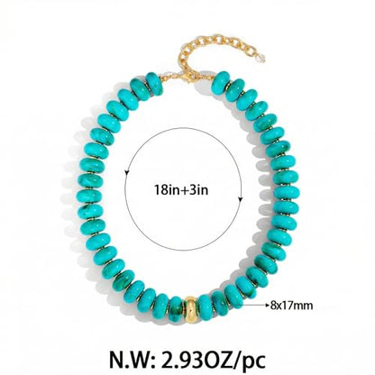 Chunky Beaded Necklace for Women Boho Statement Bead Necklace Adjustable Choker with Polished Disc/Square Beads Trendy Summer Beach Jewelry Gifts - color: Turq