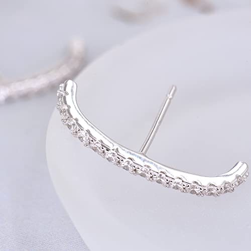 18K Gold Plated Sterling Silver Paved Gemstone Curved Bar Ear Cuffs Suspender Earrings CZ Huggie Earrings - color: Rhodium Plated