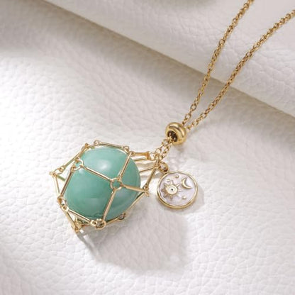 MIXJOY Black Obsidian Crystal Necklace for Women, Sun and Moon Celestial Pendant Protection Gift for Halloween Christmas - style: Green Aventurine Medium