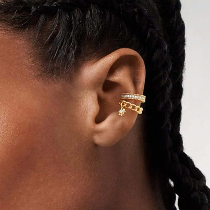 MEVECCO Ear Cuffs Non Piercing 18K Gold Plated Ear Cuff Earring Sets Clip on Cartilage Cubic Zirconia Pearl Minimalist Hypoallergenic Fake Hoop Earrings Stack Women Gifts - style: 2pcs-Chain