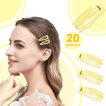 20 Pcs Snap Hair Clips for Women Snap Hair Barrettes Double Grip Hair Clips 3 Prong Clips for Hair Barrettes for Women Girls (Light Yellow) - color: Light Yellow