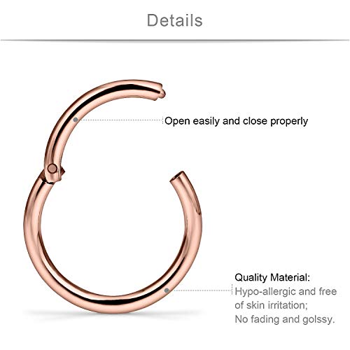 SCERRING 18G Stainless Steel Hinged Clicker Segment Septum Nose Lip Ring Hoop Cartilage Tragus Sleeper Earrings Body Piercing Jewelry 6mm 8mm 10mm 6PCS - color: 3 Pairs - Rose Gold