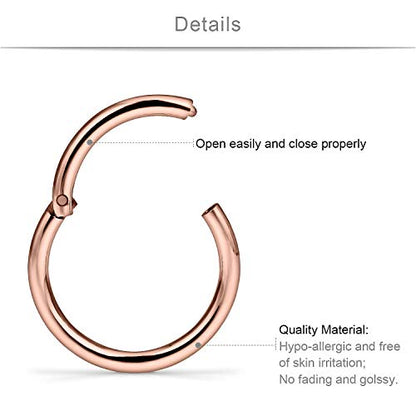 SCERRING 18G Stainless Steel Hinged Clicker Segment Septum Nose Lip Ring Hoop Cartilage Tragus Sleeper Earrings Body Piercing Jewelry 6mm 8mm 10mm 6PCS - color: 3 Pairs - Rose Gold
