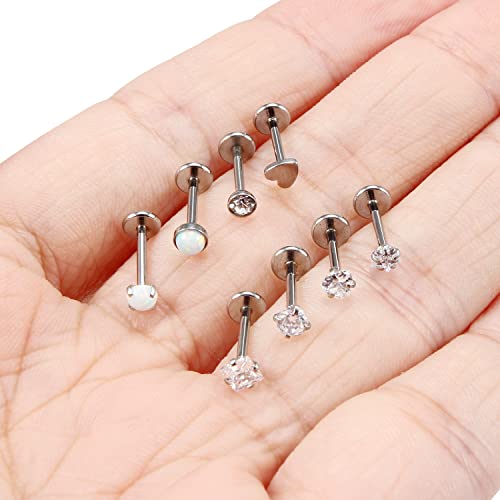 20G 18G 16G Push in Theadless Nose Rings Studs Hypoallergenic Lip Labret Jewelry Flat Back Nose Stud Stainless Steel Cartilage Helix Tragus Earrings for Women Men 6mm 7mm 8mm Bars Diamond 3mm - color: A:18G-Push in-Bar 8mm