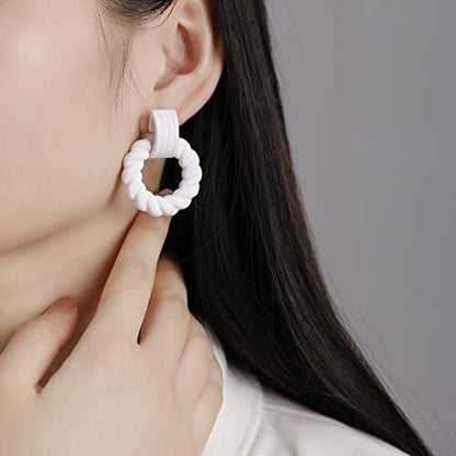 RUOFFETA Rectangle Earrings for Women, Acrylic Square Earrings Twisted Geometric Statement Jewelry - color: White Round