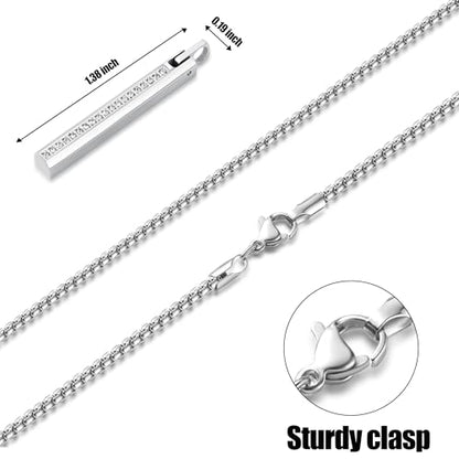 Fiusem Pendant Necklace for Men, Stainless Steel Bar Chain | Silver Tone/14k Gold Plated/Black Mens Pendant Necklaces with 2.5mm Box Chain, Jewelry Gifts 18-28 Inch - color: silver, size: 20 Inches, style: Clasp Diamond Rectangle
