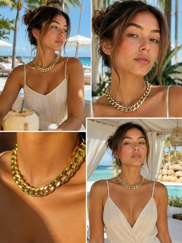 Chunky Link Cuban Chains Necklace Women's Punk Hip-hop Thick Gold Chain Choker Necklace Fashion Costume Jewelry for Women (gold) - color: style3-gold