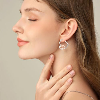 LES OSEWA Dog Animal Earrings Sterling Silver Animal Heart Hoop Dangle Earrings Cute Jewelry Gifts for Women - color: Dachshund