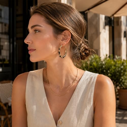 Chunky Hoop Earrings for Women, Tortoise Shell Leopard Hoops | Tortoise Shell Pattern; 18K Gold Plated Finish; 925 Silver Posts; Lightweight Statement Style - color: QIHP-20-BigLeoperd
