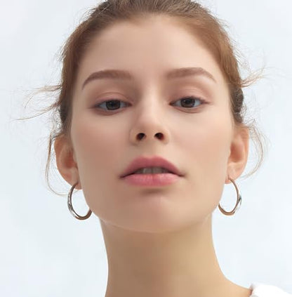 14K Gold Plated Hoop Earrings for Women, 925 Sterling Silver Hypoallergenic Post Hoops 30/40/50mm,Thick Infinity Hoops Small Trendy Chunky Earrings - color: silver, size: 40mm