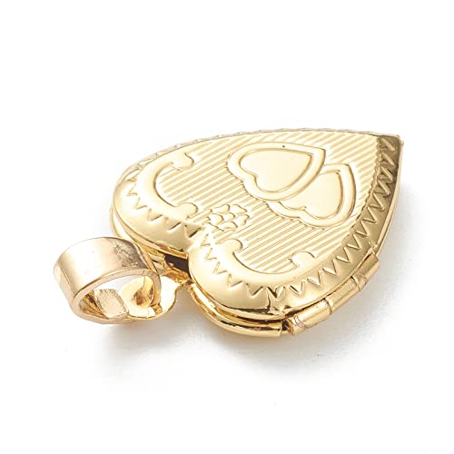 Craftdady 18K Gold Plated Brass Photo Locket Frame Pendants Charms for Necklaces Personalized Jewelry Crafts Making - size: 21x17mm Heart