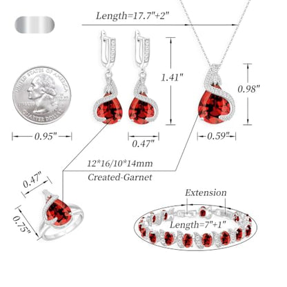 Jewelry Set for Women Teardrop Earrings Necklace Ring Bracelet Set Party Wedding Jewelry Gift for Mother Wife Friend - color: Garnet