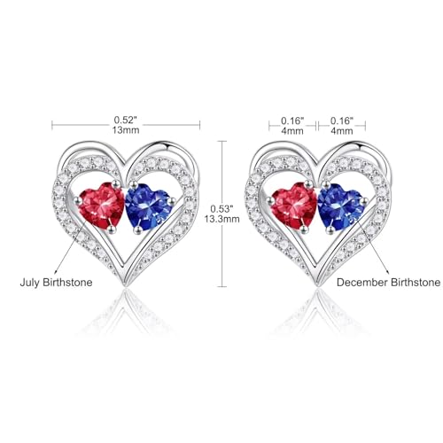 Heart Earrings for Women - Birthstone Earrings | 925 Sterling Silver, Stud Earrings, Gift Box Packaging, Anniversary Birthday Gifts for Women Wife Girlfriend Mom - color: 07-12-Jul-Dec Birthstone