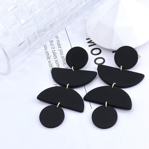 Acrylic Geometric Clay Drop Dangle Earrings for Women Handmade Irregular Polymer Earrings Boho Statement Dangling Earrings Jewelry Gift - color: Black