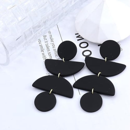 Acrylic Geometric Clay Drop Dangle Earrings for Women Handmade Irregular Polymer Earrings Boho Statement Dangling Earrings Jewelry Gift - color: Black