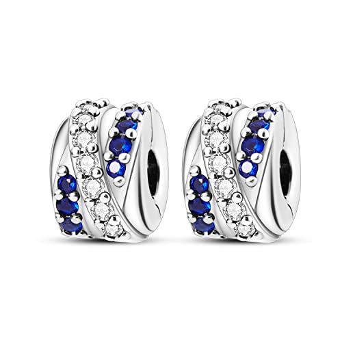 Parmuz Clip Spacer Charm for Bracelet 925 Sterling Silver Stopper Beads | Pave Lock Stopper Charm for Necklace Pink Daisy Butterfly Cubic Zirconia Openable Beads Jewelry Gift for Woman - color: Two color clip charm 2pcs