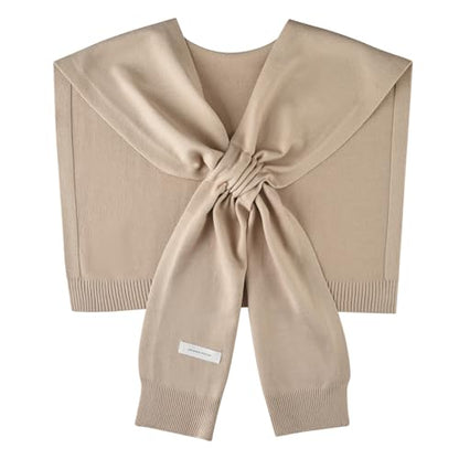 WaJuemy Women's Sweater Shawl Wraps Sleeves Knitted Collar Sweater Scarf Top Casual Lightweight Shoulder Cape Accessories - color: 20 Wheat