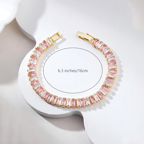 18K Gold Plated 5.0mm Pink Cubic Zirconia Tennis Bracelet|5.9-7.5in Multi-Size Classic Women's Tennis Bracelet - size: Duotone 6.3inches/16cm