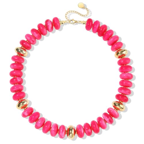 FIRAZIO Colorful Chunky Beaded Necklaces for Women | Trendy Statement Necklace Choker Necklace Boho Summer Beach Vacation Jewelry Gift - color: Rose Red Beaded
