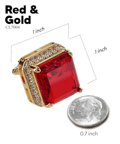 Large Big Square Crystal Color Stone Cuff Links for Men – Tuxedo Suit Accessories, Cufflinks for Men - style: Red/Gold