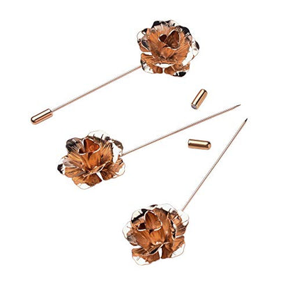 COSMOS Pack of 3 Men's Suit Metal Rose Lapel Flower Pin - color: Gold Tone