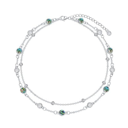 HPQQ Anklets for Women 925 Sterling Silver Natural Stone Layered Anklet Beach Summer Fine Jewelry Birthday Mothers Day Gifts for Women Mom Her - color: Abalone 9"-11"