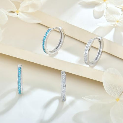 Starchenie Huggie Hoop Earrings for Women 925 Sterling Silver Princess Cut Birthstones Jewelry Gift - color: 04-Diamond-Apr