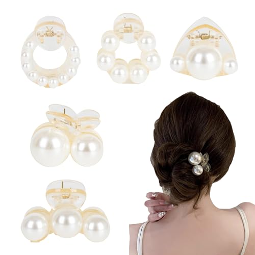 Pearl Hair Clips for Women, Small Hair Claw Clip Strong Hold,Mini Banana Jaw Clip Barrettes Nonslip,Hair Accessories Set Birthday Wedding Gift for Girl Thick Thin Curly Hair(5 PCS) - size: 1 Count (Pack of 5)