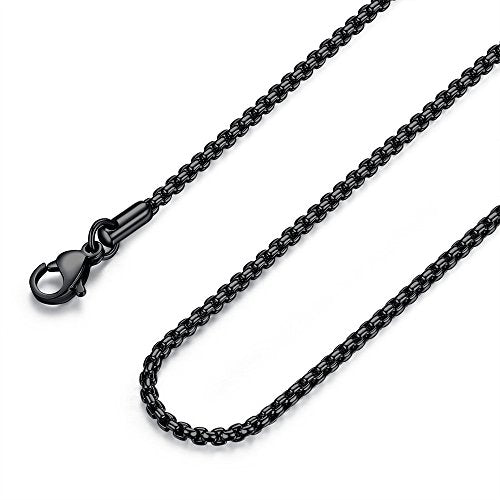 FOSIR Mens Womens Stainless Steel Black Rolo Cable Chain Necklace, Round Box Chains for Men, 2/3/4/5mm Width - size: 26.0 Inches long, style: 2mm wide-stainless steel