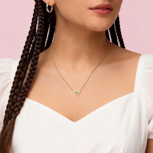 Gold Heart Birthstone Necklace for Women CZ Pendant Gift | Cubic Zirconia, Birth Stone, Gold Plated, Elegant, Jewelry, Gift, Birthday, Mother's Day, Anniversary, Christmas