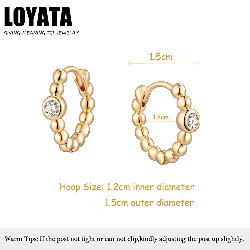 LOYATA Gold Huggie Hoop Earrings 14K Gold Plated Dainty Small Simple Hypoallergenic Jewelry Gift for Women - style: Beaded Diamond-1