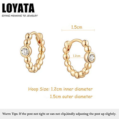 LOYATA Gold Huggie Hoop Earrings 14K Gold Plated Dainty Small Simple Hypoallergenic Jewelry Gift for Women - style: Beaded Diamond-1