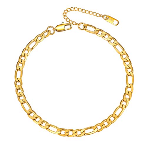 PROSTEEL Ankle Bracelets for Women, Silver/Gold/Black, Waterproof Anklets | Waterproof, Stainless Steel, Summer Beach Jewelry, Durable & No Tarnish, Come with Gift Box, 8-10.5" Adjustable, Plus Size - color: D: gold-figaro chain-6mm