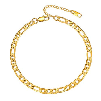 PROSTEEL Ankle Bracelets for Women, Silver/Gold/Black, Waterproof Anklets | Waterproof, Stainless Steel, Summer Beach Jewelry, Durable & No Tarnish, Come with Gift Box, 8-10.5" Adjustable, Plus Size - color: D: gold-figaro chain-6mm