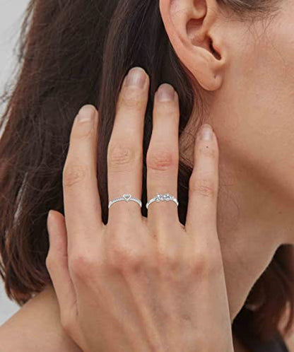 RLMOON Gold Ring Set for Women Dainty Silver Rose Gold Stackable Rings | 14K Gold Plated Simple Heart CZ Pinky Stacking Thumb Rings Plain Band Size 4-12(8-12PCS) - color: Silver Rings