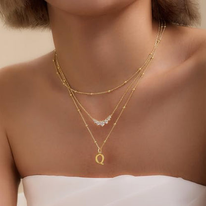 Initial Necklaces for Women Dainty 14k Gold Plated A-Z Letter Pendant Name Necklaces Cute Charm Choker Fashion Accessories Non Tarnish Trendy Jewelry Gift - color: Gold, style: Q