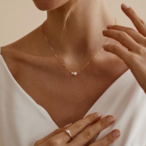 Pearl Necklaces for Women Trendy,Dainty Pearl Pendant Necklace | 14k Gold Plated Elegant Pearl Necklace,Simple Pearl Pendant,Dainty Gold Jewelry,Waterproof Summer Bridal Wedding Accessories - color: GOLD-15