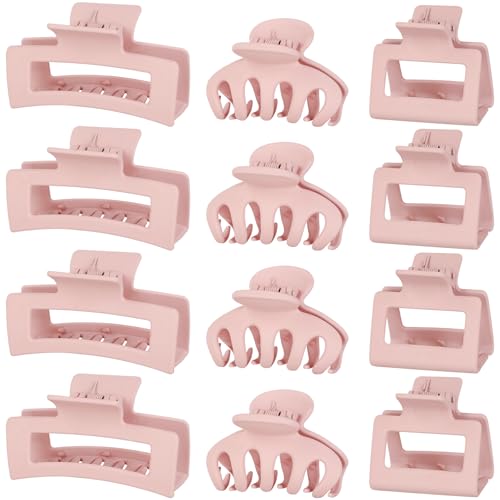Small Medium Claw Clips for Women, 3 Styles Hair Clips for Thick and Thin Hair, Non-slip Strong Hold, 12 Pcs (Pink) - color: Pink