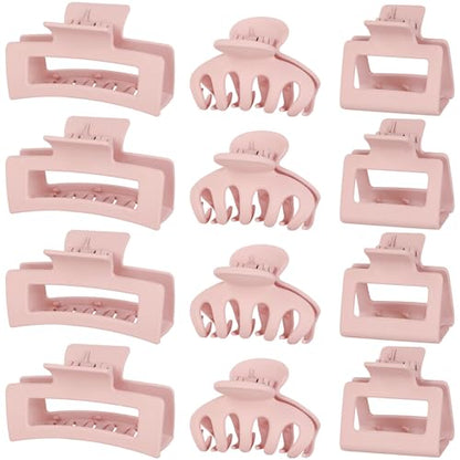 Small Medium Claw Clips for Women, 3 Styles Hair Clips for Thick and Thin Hair, Non-slip Strong Hold, 12 Pcs (Pink) - color: Pink