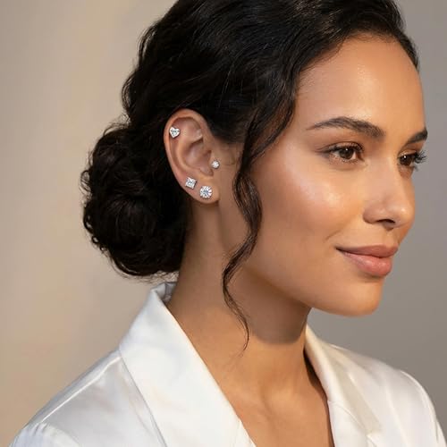 MDFUN 9 Pairs 18K Gold Plated Stud Earrings Set for Women, Cubic Zirconia Earrings Studs, CZ Diamond Jewelry Hypoallergenic, Round Square Teardrop Eye Heart Cut, Size 6-11mm - color: Gold
