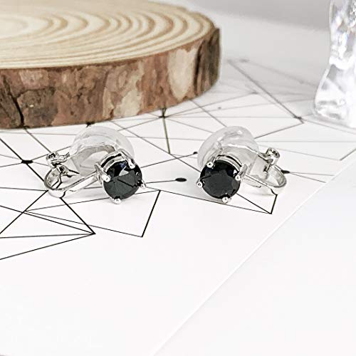 SELOVO Clip on Earrings Small Stone 7mm CZ Cubic Zirconia Sparkle Studs for No Pierced Ear - color: Black