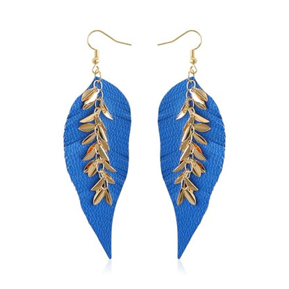 KINIVA Leather Dangle Earrings for Women Trendy, Lightweight Leaf Circle Lightning Earrings Drop, Jewelry Gifts for Women - color: 243 Blue
