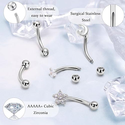 5Pcs 14G 316L Stainless Steel Small Belly Button Ring for Women Petite Navel Rings Tiny Hypoallergenic Belly Ring Cubic Zirconia Simple Belly Piercing Jewelry 6/8/10/12MM - color: Silver, size: Bar Length 10MM